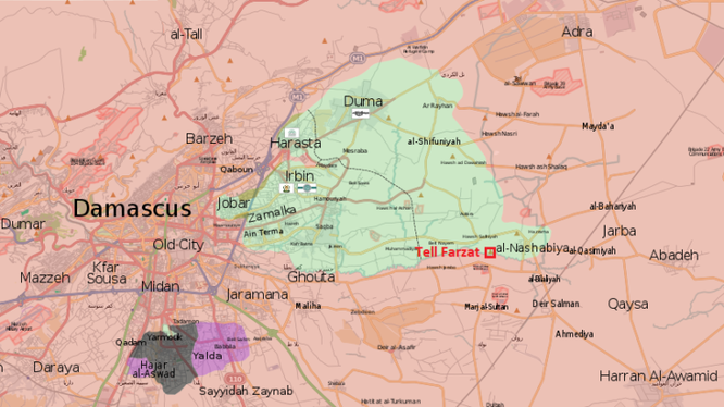 Quân đội Syria chiếm cao điểm Tell Farzat trong khu vực Đông Ghouta - ảnh South Front