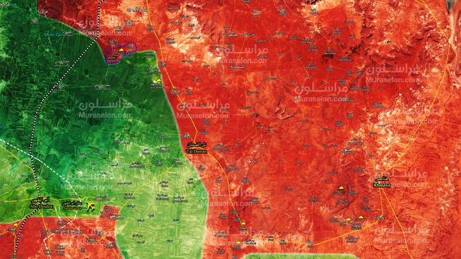 Tình hình chiến sự khu vực phía tây nam tỉnh Aleppo gần căn cứ sân bay Abu Duhur - ảnh Muraselon