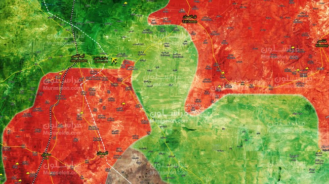 Chiến tuyến chiến trường Idlib - Aleppo tính đến ngày 19.01.2018 theo Muraselon
