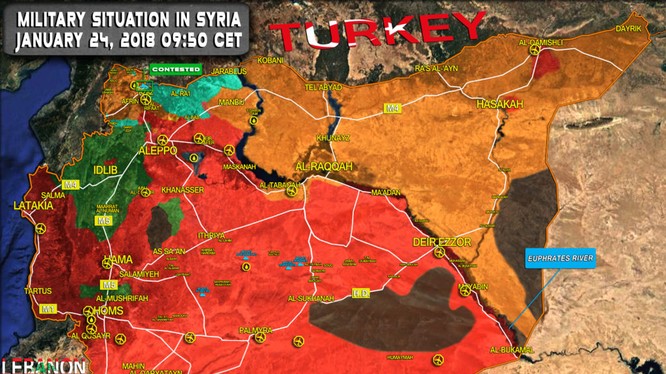 Toàn cảnh chiến trường Syria ngày 24.01.2018 theo South Front