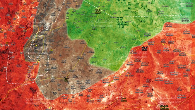 Bản đồ tình hình chiến sự phía đông bắc tỉnh Hama - ảnh Muraselon