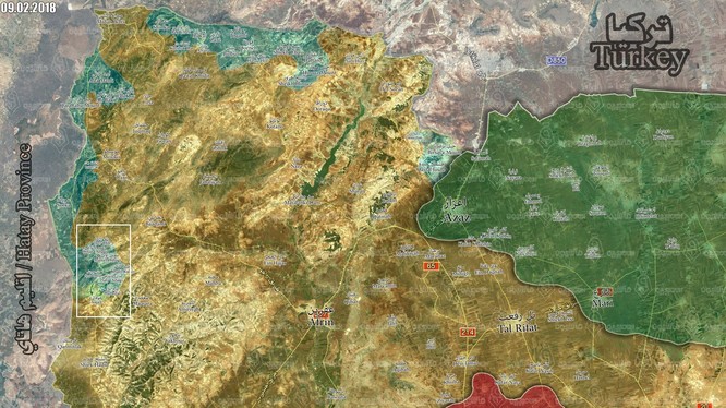 Khu vực tấn công của Liên quân Thổ Nhĩ Kỳ - FSA trên chiến trường Afrin. Ảnh truyền thông Thổ Nhĩ Kỳ
