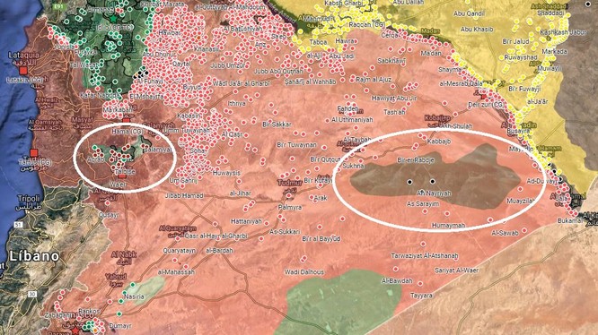 Hai khu vực chiến trường trọng yếu mà quân đội Syria phải giải quyết trong giai đoạn tiếp theo của cuộc chiến tranh. Bản đồ Muraselon