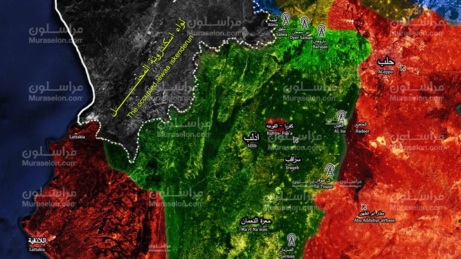 Bản đồ các trạm kiểm soát ngừng bắn của Thổ Nhĩ Kỳ trong khu vực tỉnh Idlib - ảnh Muraselon