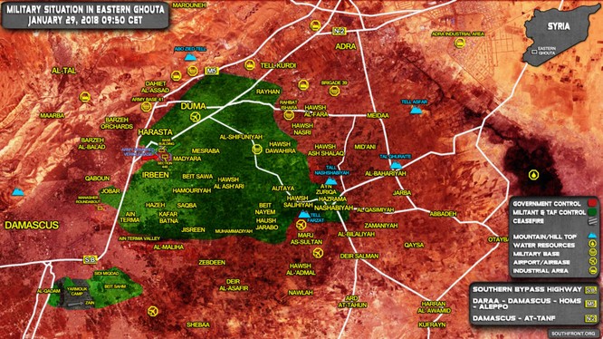 Bản đồ khu vực Đông Ghouta, ngoại ô Damascus - ảnh South Front