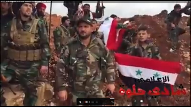 Binh sĩ quân đội Syria và các chiến binh YPG trên một trận địa phòng ngự - ảnh minh họa video