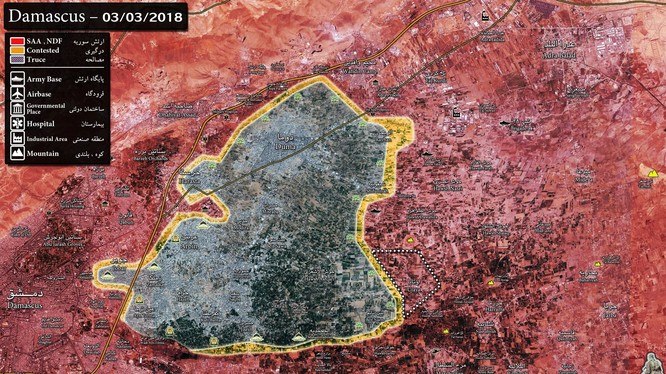 Chiến trường Đông Ghouta đang nhanh chóng bị thu hẹp lại trước các cuộc tấn công của quân đội Syria