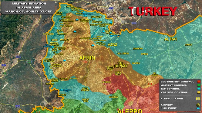 Tình hình chiến sự Afrin tính đến ngày 07.03.2018 theo South Front