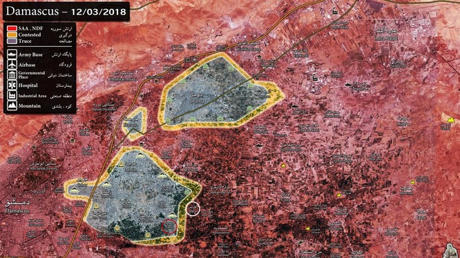 Tình hình chiến sự vùng phía nam Đông Ghouta ngày 12.03.2018 theo South Front