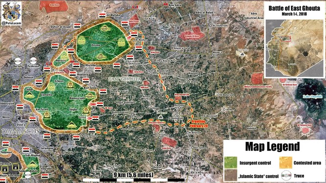 Các mũi tiến công của quân đội Syria ngày 14.12.2018 theo Muraselon