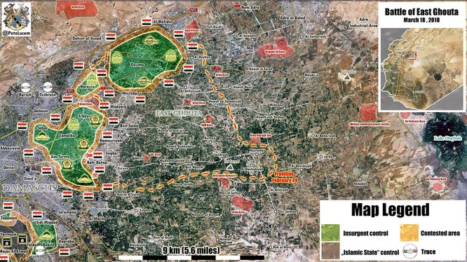 Bản đồ tình hình chiến sự Syria tính đến ngày 18.03.2018 - ảnh Masdar News