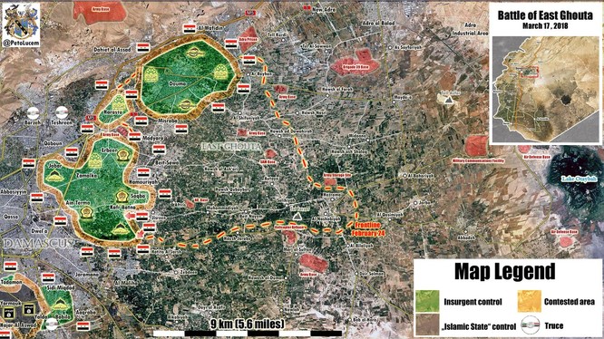Hai mũi tiến công mãnh liệt vào Kafr Batna và Jisreen đã buộc nhóm Hồi giáo cực đoan nổi dậy phải đầu hàng. Ảnh Muraselon