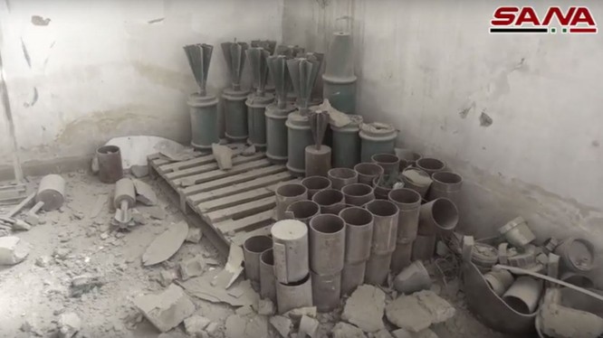 Xưởng sản xuất vũ khí của lực lượng Hồi giáo cực đoan ở Đông Ghouta - ảnh minh họa video SANA
