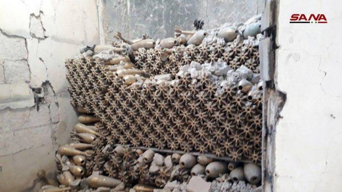 Kho đạn khổng lồ của nhà máy sản xuất vũ khí đạn. Ảnh minh họa video quân đội Syria