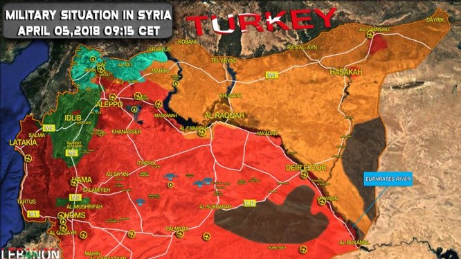 Vị trí thị trấn Al-Dumayr trên bản đồ tình hình chiến sự Syria ngày 17.04.2017 theo South Front