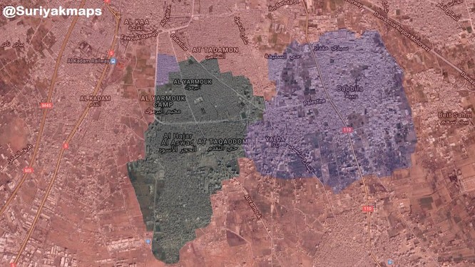 Bản đồ tình hình chiến sự khu vực Yarmouk, ảnh minh họa SANA