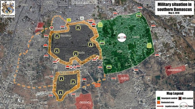 Tình hình chiến sự quận trại Yarnouk, ngoại ô phía nam Damascus. Anh Masdr News