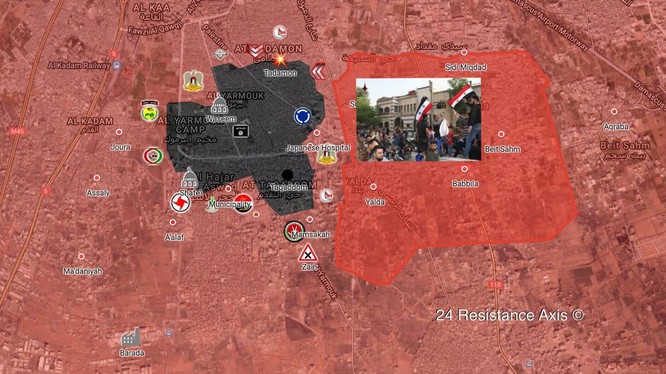 Các đơn vị quân đội Syria, Palestine và quân tình nguyên SSNP siết chặt vòng vây quận Yarrmouk