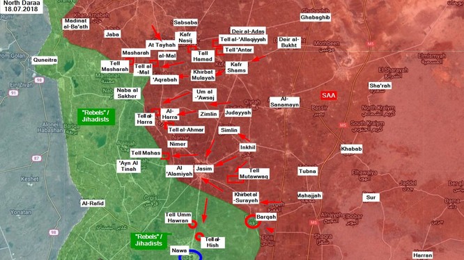Các mũi tiến công của quân đội Syria trên chiến trường Daraa. Ảnh minh họa SouthFront