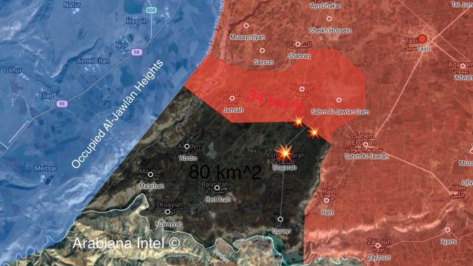 Những địa phận quân đội Syria vừa giải phóng ở Daraa. Bản đồ minh họa Masdar News