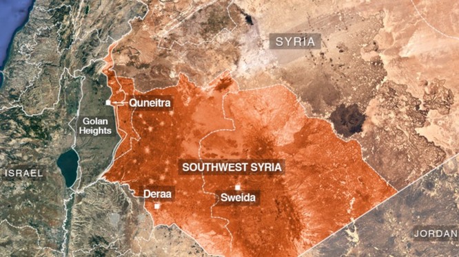 Bản đồ tình hình chiến sự hoang mạc Sweida. Ảnh minh họa Masdar News