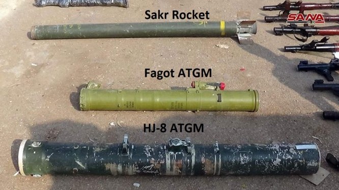 Các loại vũ khí chống tăng phát hiện được trên địa phận tỉnh Daraa. Ảnh minh họa: SANA.