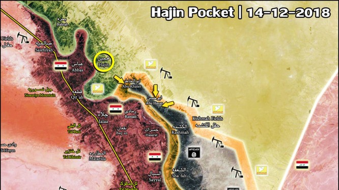 Lực lượng SDF đánh chiếm thị trấn Hajin, thung lũng sông Euphrates. Bản đồ: South Front.
