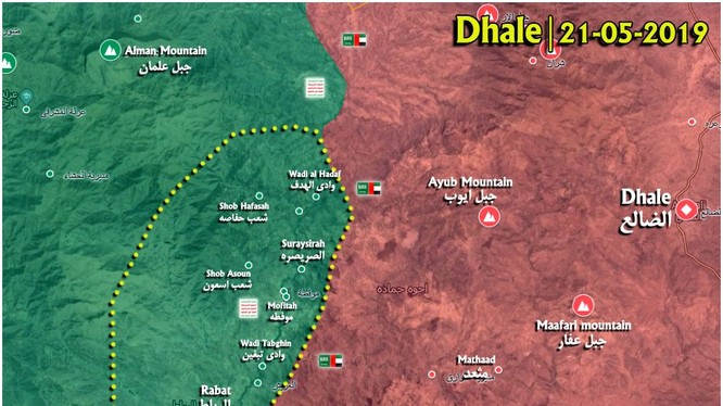 Lực lượng Houthi chiếm giữ 13 ngôi làng thuộc tỉnh Dhale ở Yemen. Bản đồ South Front