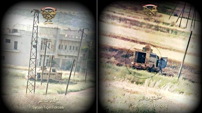 Xe thiết giáp Thổ Nhĩ Kỳ bị phá hủy trên chiến trường Hama. Ảnh truyền thông sư đoàn Tiger.