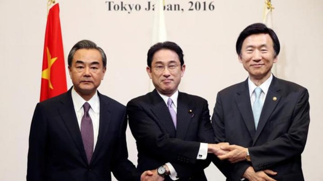 Hội nghị Bộ trưởng Ngoại giao ba nước Trung-Nhật-Hàn ngày 24/8/2016. Ảnh: Chinadaily