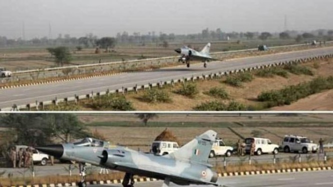 Các máy bay chiến đấu của Không quân Ấn Độ tiến hành diễn tập cất hạ cánh trên đường cao tốc. Ảnh: Cankao
