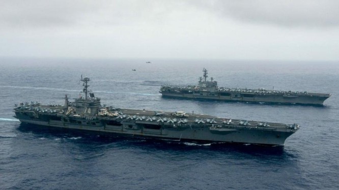 Hạm đội tàu sân bay Hải quân Mỹ trên Biển Đông. Ảnh: Sina