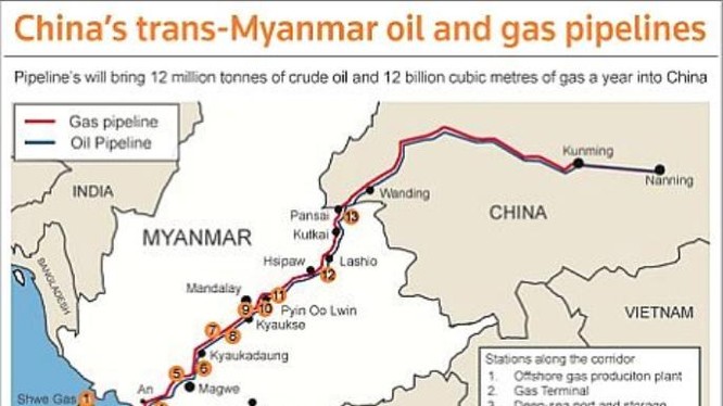 Trung Quốc xây dựng đường ống dầu khí đi qua Myanmar để tránh eo biển Malacca. Ảnh: Oil Seed Crops.