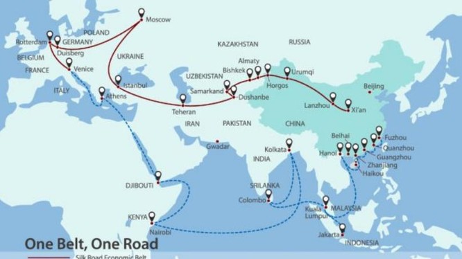 Chiến lược "Vành đai, con đường" của Trung Quốc. Ảnh: Asia Times.