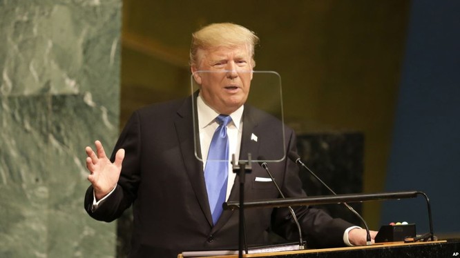 Tổng thống Mỹ Donald Trump phát biểu tại Đại hội đồng Liên Hiệp Quốc tại trụ sở Liên Hiệp Quốc ở New York ngày 19/9/2017.