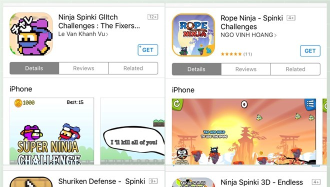 Những tựa game lấy nhân vật chính là Ninja, đồ hoạ 8 bit và có tên khá giống Ninja Spinki Challenges đã xuất hiện trên AppStore.
