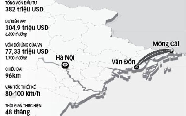 Bản đồ hướng tuyến cao tốc Vân Đồn - Móng Cái. (Ảnh: Internet)