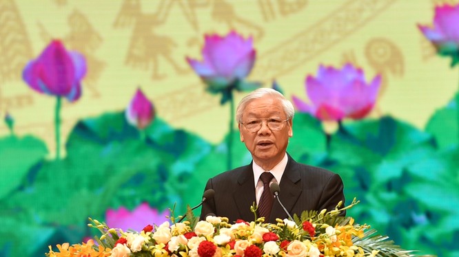 Tổng Bí thư Nguyễn Phú Trọng phát biểu tại Lễ kỷ niệm 70 năm Ngày Thương binh-liệt sĩ. Ảnh: VGP