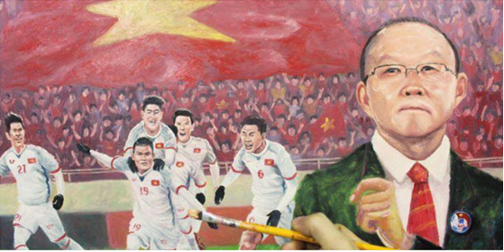 Ông Park và các học trò đã thể hiện tâm thế nhà vô địch Đông Nam Á tại Chang Arena (Họa sĩ Thành Thắng)