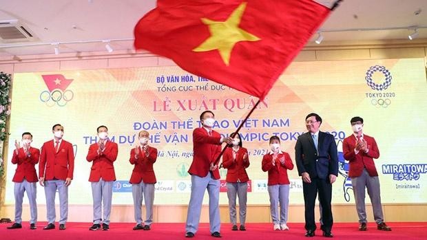 Tối 13/7, đoàn Thể thao Việt Nam (TTVN) đã chính thức làm lễ xuất quân hướng tới Olympic Tokyo 2020 . Ảnh TT