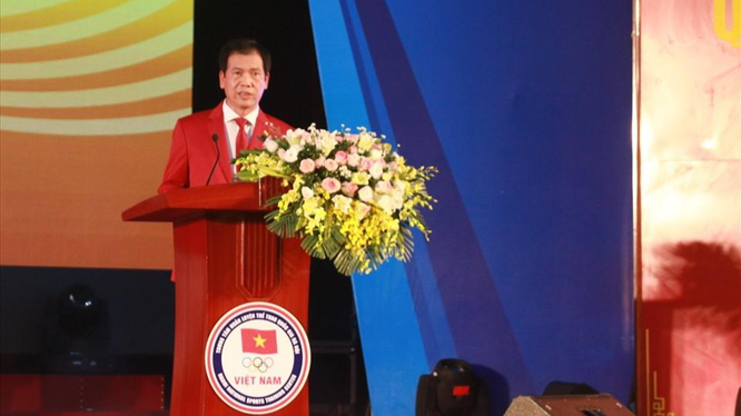 Trưởng đoàn Trần Đức Phấn khẳng định, mục tiêu của đoàn thể thao Việt Nam là phấn đấu giành từ 140 Huy chương Vàng trở lên tại SEA Games 31. Ảnh AT