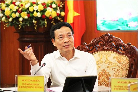 Bộ trưởng Nguyễn Mạnh Hùng phát biểu tại buổi tiếp đoàn tỉnh Bình Phước. Ảnh: MIC.