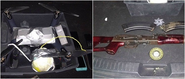 Khẩu AK47 cùng đạn dược và thiết bị bay không người lái được gắn thuốc nổ được tìm thấy trên xe (Ảnh: Business Insider)
