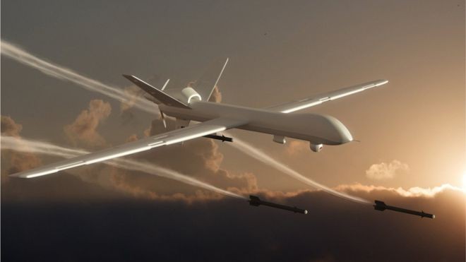 Viễn cảnh chiến tranh tương lai với sự tham gia của hàng đàn drone và các binh đoàn robot sát thủ được trang bị AI. Ảnh: BBC. 