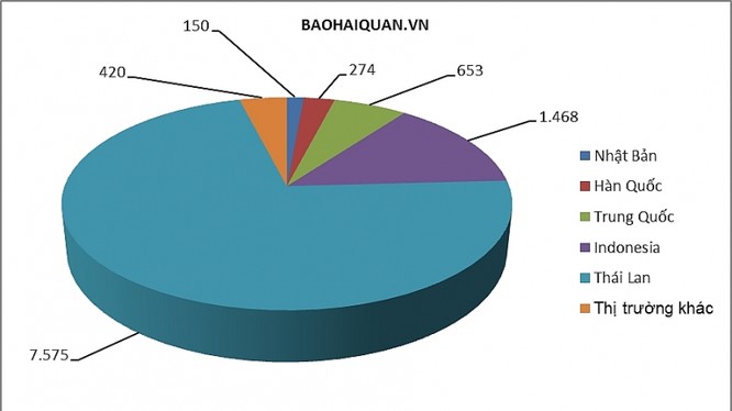 Các thị trường nhập khẩu ô tô lớn nhất của Việt Nam (theo sản lượng) đều nằm ở châu Á. Biểu đồ: T.Bình
