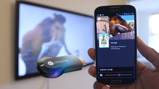 Thiết bị Chromecast cho phép bạn phát trực tiếp nội dung từ điện thoại lên tivi (ảnh: YouTube)