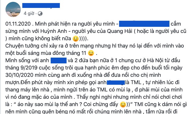 Bài viết tố Huỳnh Anh (ảnh: Facebook H.T.Q)