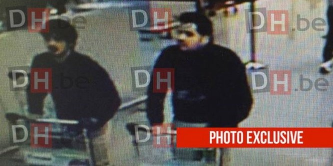 Hình ảnh 2 kẻ được cho là nghi can đánh bom sân bay Bỉ - Ảnh: RT/Twitter