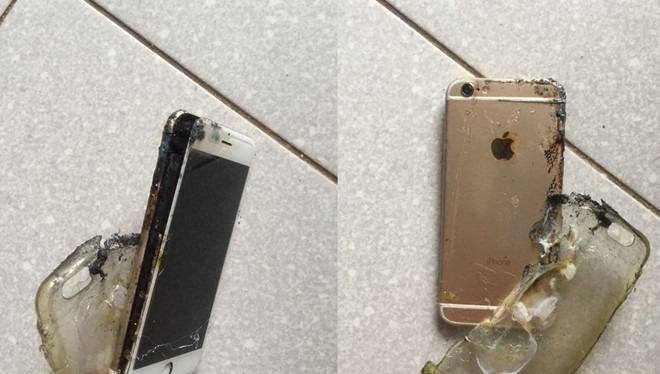 Hình ảnh chiếc iPhone 6 của anh Tâm sau khi phát nổ. Ảnh: NVCC.