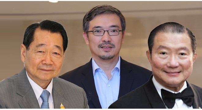 Ba người giàu nhất Thái Lan. Từ trái qua: Dhanin Chearavanont, Tos Chirathivat, Charoen Sirivadhanabhakdi